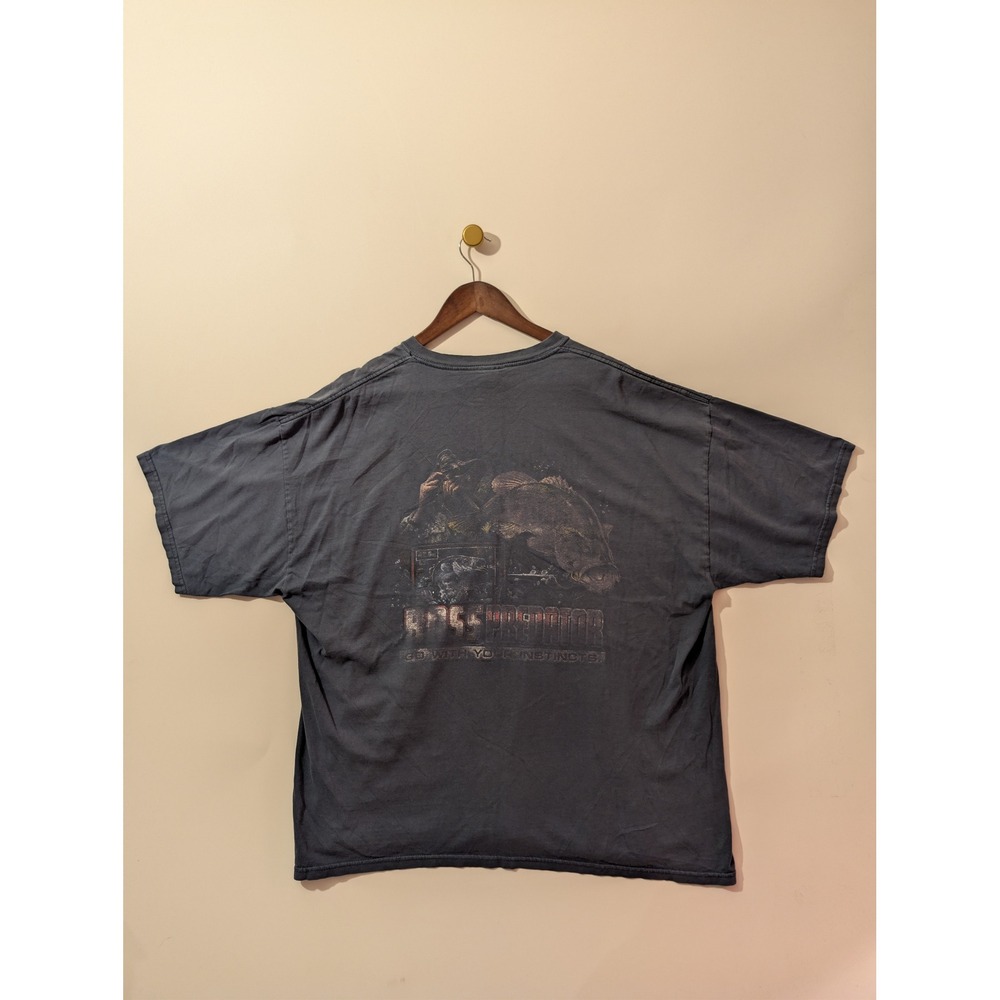Gildan Bass Predator T-Shirt Mens 2XL Blue Faded Graphic Fishing Short Sleeve